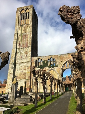 Behind Damme's Church of Our Lady are the evocative remnants of its bell tower.