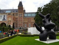 Jumping out of the 17th century for a minute, the Rijksmuseum also currently has a fabulous outdoor display of modernist sculptures by Joan Miró. (I love the juxtaposition of the almost primitive, free-form Lunar Bird against the rather rigid and sophisticated museum exterior. The gardens here are a great place to recoup after immersing yourself in dark Dutch Masterworks.